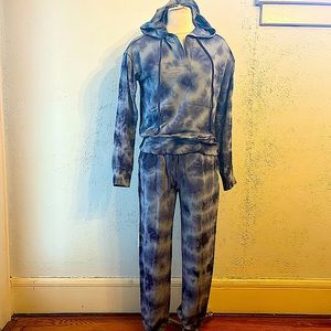 NEW Knox Rose Navy Blue Tie Dye Hoodie Sweatshirt & Jogger Pants Set Size Small